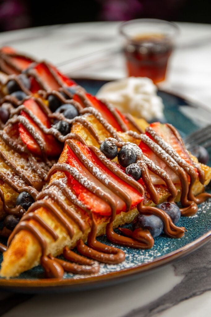 French toast with Nutella, strawberries and blueberries at Atez in Manhattan, New York