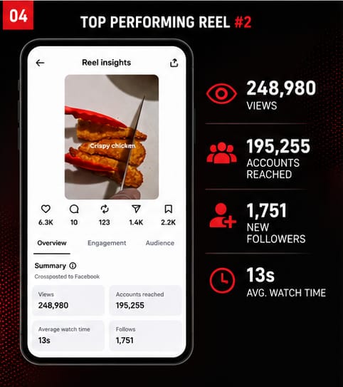 Reel insights: 248,980 views, 195,255 accounts reached, 1,751 new followers