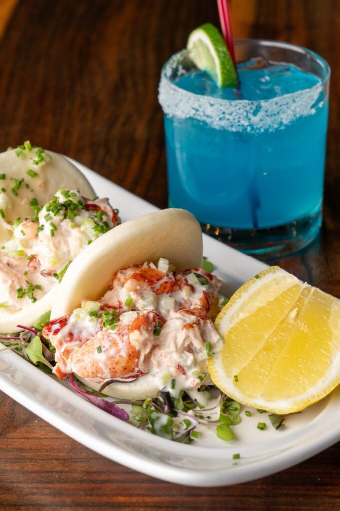 Lobster bao buns with lemon at River Dock Cafe in Staten Island, NY