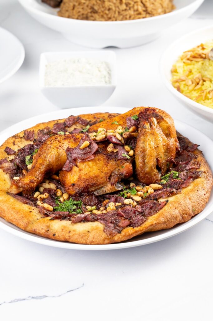 Musakhan roast chicken with sumac onions and pine nuts at The Olive Bistro in Little Falls, NJ